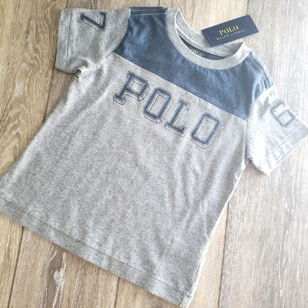 🇺🇲Ralph Lauren toddler's gray/blue short sleeve graphic tee. Size 2T